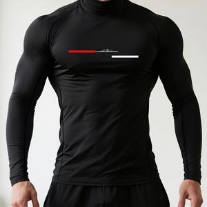 TEMU 남성용 하이넥 압박 셔츠 - 긴 소매 운동복, 동기부여 그래픽, 근육 핏 체육관 셔츠, 웨이트리프팅 및 러닝용 스트레치 압축 티셔츠 (1팩) - 미끄럼 방지 그립, 통기성 운동복, 슬림 디자인, 고탄력 소재, 피트니스 의류, 캐주얼 복장, 운동복, 내구성 있는 구조, 성능 웨어, 피트니스 애호가용