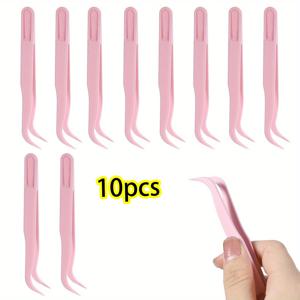TEMU 10개입 헤비듀티 롱 4.5인치 정밀 팁 핀셋 - 스크랩북, 플로럴 아레인지먼트, 파티 데코레이션용 대량 일회용 공예 도구 - 가볍고 내구성 있는 플라스틱 제작 (핑크) - 홈, 오피스, 학교 또는 선물용, 벤드 팁 디자인, 부드러운 그립감, 크래프트 애호가에게 이상적