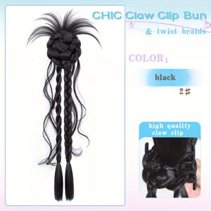 TEMU 브레이드 & 포니테일이 있는 시크한 플라워 번 헤어 익스텐션 클립 - 여성용 합성 컬리 웨이브 클립인 치뇽, 결혼식, 파티, 일상용 쉬운 업두 스타일 액세서리, 귀여운 헤어 액세서리, 안전한 클로우 부착