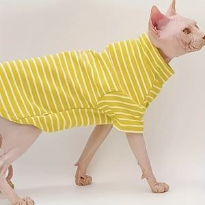 TEMU 스핑크 & 소/중형 품종용 밝은 노랑과 흰색 줄무늬 고양이 조끼 - 부드러운 사계절용 애완동물 스웨터, 손세탁 전용, 실내외 착용 가능한 편안한 민소매 디자인, 중형 사이즈 고양이 스웨터
