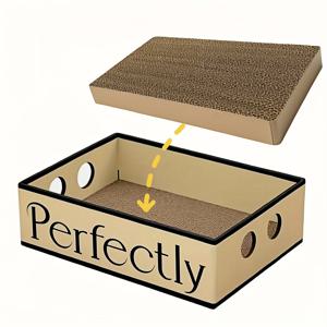 TEMU 2-in-1 고양이 스크래치 보드 & 화장실 콤보 - 양면 스크래칭 표면과 오픈 센터 홀, 통합 골판지 베이스 - 실내용 공간 절약형 디자인 - 쉬운 청소 가능한 고양이 가구 및 배변 처리 - 새끼고양이와 성묘 모두에게 적합한 내구성 강화 구조, 펫 위생 솔루션