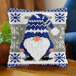 TEMU 크리스마스 노움 래치 후크 키트 어른용, 초보자 DIY 래치 후크 베개 키트 사전 인쇄된 후크와 래치 러그 키트 크로스 스티치 자수 쿠션 커버 홈 소파 장식용 43x43cm/17x17인치