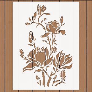 TEMU 재사용 가능한 마그놀리아 꽃 스텐실, 11 x 8.3인치 - DIY 공예용 쉬운 청소 PET 소재, 페인팅, 타일, 천, 바닥 및 홈 데코용, DIY 공예 스텐실 | 우아한 꽃 디자인 | 내구성 있는 스텐실 소재, 마그놀리아 홈 데코