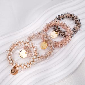 TEMU 우아한 4pcs 모조 진주 & 비즈 스크런치 - 빈티지 감성의 탄력 있는 포니테일 헤어밴드, 두꺼운 또는 얇은 머리용, 14세 이상 적합