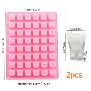 TEMU 곰돌이와 알파벳 숫자 실리콘 몰드 2개 세트, 창의적인 아로마테라피 석고 몰드 제작 키트, 석고 장식 몰드, 점토 몰드, 생일/휴일 장식 몰드, 석고, 비누, 콘크리트 및 레진 공예에 적합