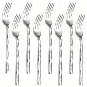 TEMU 8피스 크리에이티브 핸들 포크 세트, 8.27인치 스테인리스 스틸 실버 메인 포크, 웨스턴 스테이크 포크, 과일 샐러드 포크, 미러 폴리싱, 식기세척기 사용 가능 - 고급 레스토랑용 컷러리 세트 (실버)