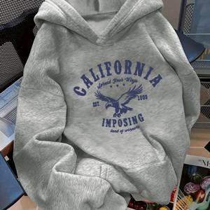 TEMU D92-여성용 이글, 스타, 영문자 프린트 후드 스웨트셔츠, 핫, 다용도 원피스 긴팔 봄, 가을, 겨울용 - WZH1099