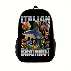 TEMU 이탈리아 뇌회로 프린트 커뮤터 백팩 - 스타일리시한 블랙 에르고닉 디컴프레션 숄더 스트랩, 노트북 컴파트먼트, 조절 가능한 스트랩 및 지퍼 클로저, 일상적인 통근 및 여행을 위한 여행용 백팩, 생동감 있는 프린트, 폴리에스터 안감, 청소년용