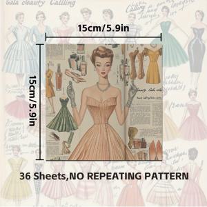 TEMU 빈티지 뷰티 콜링 매거진 스크랩북 용지, 1950년대 패션 클립아트 드레스 & 향수 & 갈라 의상, 풀 페이지 무테 HD 복제본, 정크 저널, DIY 공예, 카드 만들기, 스티커 콜라주, 스크랩북 소재, 36장