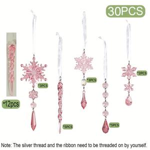 TEMU 30개 축제 아크릴 크리스마스 장식품 - 투명한 파란색 & 핑크색 눈꽃, 휴일 홈 데코, 파티 선물, 결혼식, 추수감사절, 할로윈, 크리스마스 선물 걸이 액세서리, 크리스마스 장식|인테리어소품