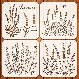 TEMU 라벤더 스텐실 세트 15x15cm (4팩) | 재사용 가능한 DIY 공예 템플릿, 홈 데코 | 식물 꽃 패턴, 잎 디자인 | 러스틱 우드랜드, 자연 영감 아트 스텐실 | 스크랩북킹, 벽 예술, 천 인쇄 | 정밀 절단 가능한 재사용 가능 템플릿