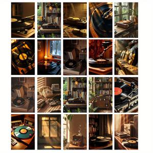 TEMU 20개 빈티지 음악 포스트카드 - 레트로 바이닐 레코드, 턴테이블, 빈티지 오디오 장비 - 거실, 침실, 사무실용 경량 카드보드 벽장식 - 뮤지션, DJ, 생일, 결혼식, 발렌타인데이 선물 추천 - 미드센추리 모던 , 침실 아트워크, 고품질 프린트 디테일, 홈 데코, 클래식 턴테이블 아트워크, 세밀한 디자인, 음악 애호가를 위한 장식 카드