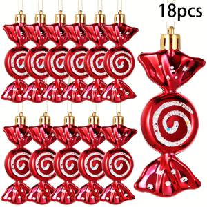 TEMU 18개 크리스마스 캔디케인 & 페퍼민트 오너먼트 - 반짝이는 레드와 골든 행잉 장식, 캔디 느낌의 트리 데코, 내구성 플라스틱 소재, 전기 불필요, 쉬운 걸이 후크, 휴일 장식, 축제 디자인, 가벼운 무게, 파티 및 홈