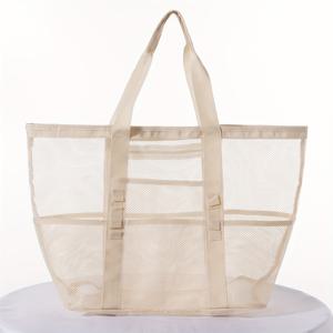 TEMU 1개 대형 나일론 비치백 메쉬 배수구, 여행, 휴가, 쇼핑용 멀티포켓 접이식 토트백 - 가벼우면서 튼튼하며 스타일리시한 디자인의 남녀 공용 비치백