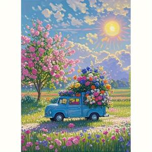 TEMU 1개 5D DIY 로맨틱 꽃무늬 자동차 | 풀 라운드 아크릴 (PMMA) 페인팅 키트 | 자수 캔버스 테이블탑 & 벽 장식용 | 크리스마스, 할로윈, 독립기념일, 추수감사절, 부활절, 노동절, 어머니날, 아버지날, 발렌타인데이, 생일, 새해 선물에 완벽한 창의적인 핸드메이드 선물 | 프레임 없음 | 사이즈: 40x60cm/15.75x23.62인치