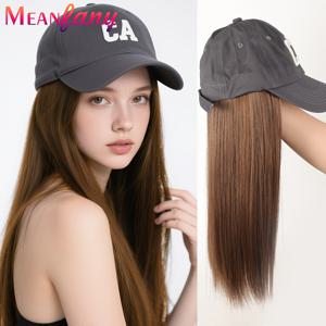 TEMU 여성용 합성 직모 베이스볼 캡 가발 - 내열 섬유, 일상 캐주얼 착용을 위한 자연스러운 룩, 흰색 'CA' 로고가 있는 블랙, 야외 활동에 완벽, 다용도 헤드기어, 편안한 핏, 패션 액세서리, 스타일리시 헤어피스, 무봉제 블렌드, 여성/여성을 위한