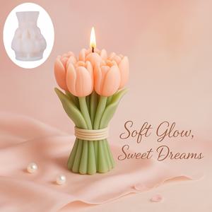 TEMU 튤립 부케 실리콘 몰드 – 유연한 꽃병 & 꽃 디자인, DIY 소이 왁스 & 비즈왁스 캔들, 아로마테라피 멜트, 에폭시 수지, 제스모나이트, 석고, 콘크리트 & 비누 프로젝트용, 3D 봄 센터피스 또는 기념품 꽃병 제작, 쉽게 분리, 식기세척기 안전, 내열성, 어버이날 & 집들이 선물용