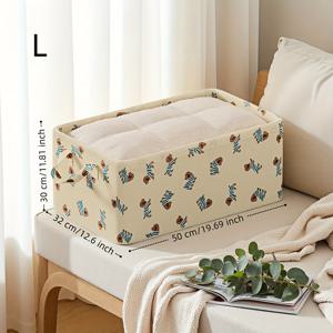 TEMU 1개 접이식 강철 프레임 패브릭 보관함 - 옷, 수건 및 다용도 공간 절약 정리함, 내구성 있는 베이지 컬러 리프 패턴 디자인, 옷 정리함, 선반 바구니