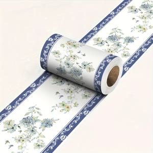 TEMU 1롤 벽 스티커, 빈티지 플로럴 패턴 스커트라인 벽 테두리 스티커, 196.85인치 길이, 접착식 TV 배경문 장식 라인 스티커, 홈 데코 스커트라인