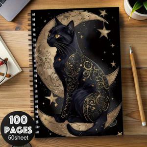 TEMU 1개 보호 시크 고양이 & 달 디자인 노트패드 - 100페이지, 8.27x5.51인치, 사무실 친구를 위한 재미있는 선물, 공부 및 작업 플래너, 일일 플래너 | 기발한 디자인 | 예술적인 커버, 고양이 선물