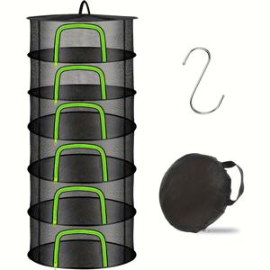 TEMU 6단 헤비듀티 옷 건조대 - 접이식 디자인의 공간 절약형 수직 스탠딩 랙, 튼튼한 블랙 나일론 소재 빨래망, 주방 및 욕실용 - 아파트, 기숙사, 작은 집에 이상적인 다층 구조, 접이식 설계, 효율적 공간 절약, 세탁물 건조대