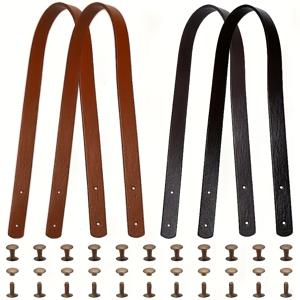 TEMU 4개 PU 가죽 손잡이 + 철제 리벳 - 가방 교체용 핸드백 스트랩, DIY 지갑 만들기 재료, DIY 지갑 제작