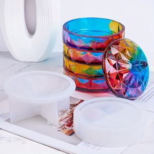 TEMU 원형 다층 수납 박스 레진 몰드 (뚜껑 포함), 에폭시 주조용 실리콘 보관함, 쌓기 가능한 정리함, 액세서리 및 소품 보관용 장식 용기, 홈 데코