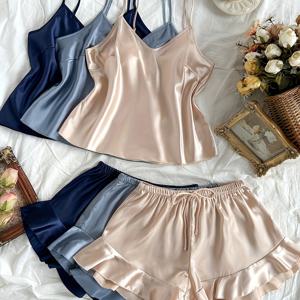 TEMU 청소년 여아 패션 캐주얼 캐미솔 반바지 파자마 세트, 6피스, 청소년용