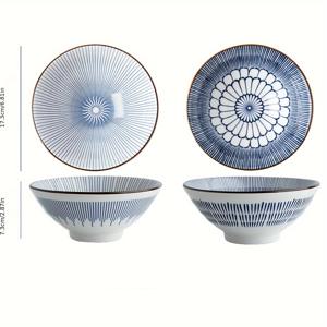 TEMU 일본 도자기 유약파인 블루 인기 디자인 7인치 라면 및 면수프용 대형 그릇