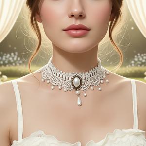 TEMU 페어리테일 화이트 초커 목걸이 - 로맨틱 빈티지 레이스 펜던트 조절 가능한 칼라본 체인 웨딩 액세서리, 청소년용