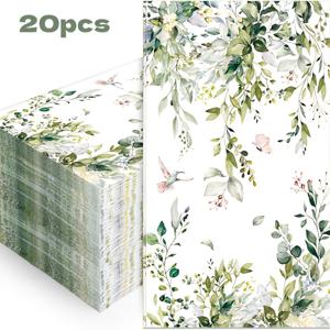 TEMU 20/40개입 유칼립투스 잎 긴 파티 냅킨, 녹색 수채화 디자인, 유칼립투스 잎, 꽃, 새, 나비 모양, 결혼식, 생일, 브라이덜 샤워 및 기타 테이블 장식에 적합, 할로윈 & 크리스마스에 이상적인 선택