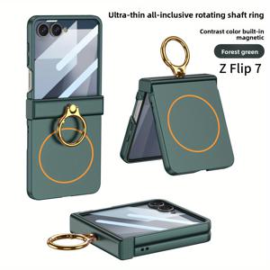 TEMU 삼성 갤럭시 플립7용 스타일리시 폰 케이스, 전체 랩, 힌지 링, 자석 얇은 원형, 무선 충전용 쉘 필름 통합