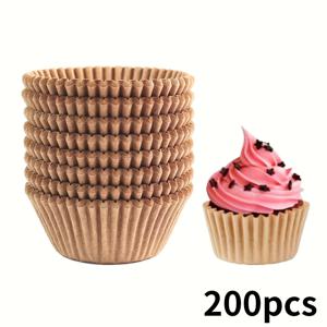 TEMU 200개 갈색 종이 컵케이크 라이너 - 재사용 가능, 비스틱 베이킹 컵, 컵케이크, 머핀 및 디저트용, 홈 베이킹 및 파티 장식에 완벽, 재사용 가능한 컵케이크 라이너