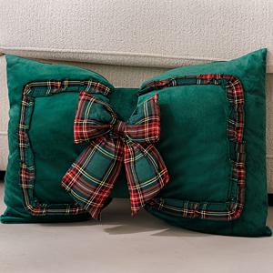 TEMU 1개 수제 크리스마스 쿠션 커버 - 레드 & 그린 팜하우스 장식, 지퍼 클로저, 소파/침대용 부드러운 셰닐 베개커버, 추수감사절 & 크리스마스 , 시즌 홈 액센트, 페스티브 리본 디자인, 원단 품질, 홈 스타일링, 크리스마스 인테리어 소품|인테리어소품