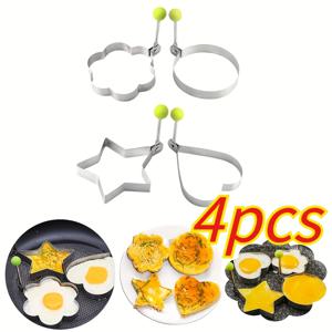 TEMU 4개 세트 헤비듀티 304 스테인리스 스틸 계란 링 몰드 - 비스틱 라운드, 꽃, 별 & 하트 모양 오믈렛, 팬케이크, RV & 도시락용 - 계란 성형 도구 (반죽 없음) - 상업용 주방용