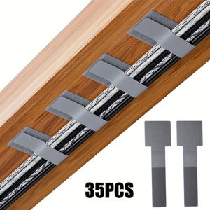 TEMU 35개입 자가 접착식 헤비듀티 후크 앤 루프 케이블 타이 - 블랙, 그레이, 화이트 다용도 와이어 관리 스트랩, 책상 및 사무실용 나일론 코드 정리기, 스티키 테이프 포함