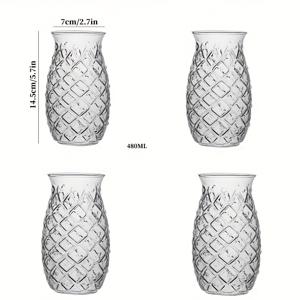 TEMU 4개 세트 파인애플 모양 유리컵 – 고투명 유리로 리얼리스틱한 질감과 3D 디자인, 주스 및 스페셜티 드링크에 완벽, 식탁용 또는 홈 데코로 트로피컬 분위기 더하기