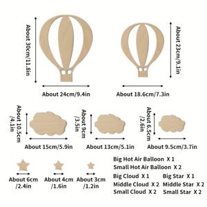 TEMU 13피스 노르딕 스타일 나무 열기구 구름과 별 벽 스티커 세트 - 홈, 침실, 캐빈 데코, 팜하우스 테마, 고품질 마감, DIY 애호가 및 인테리어 장식용