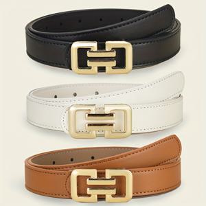 TEMU FLAGIA 여성 벨트 - 톤 H-루프 버클 벨트, 2.4cm 폭 PU 벨트, 드레스, 청바지, 재킷용, 멀티컬러 (블랙/화이트/브라운/탄) - 벨트 사이즈 차트 호환, 캐주얼부터 웨딩 & 일상용 / 전문 여성용 벨트