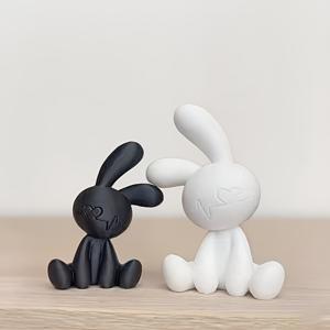 TEMU 흑백 토끼 모양의 추상 미술 조각품. 테마 거실 및 커피숍에 완벽하며, 가정 및 사무실을 위한 독특한 장식 제공. 수공예 디테일로 미니멀리즘과 우아함을 구현합니다.