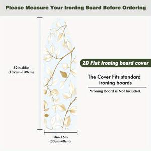 TEMU 1개 우아한 골든 리브 소프트 블루 배경 아이언보드 커버 - 내열성, 미끄럼 방지, 탄력 있는 핏, 표준 사이즈, 세탁실 장식용 내구성 폴리에스터 원단, 세탁실 액세서리 | 우아한 아이언보드 커버 | 내구성 있는 아이언보드 커버, 아이언보드 커버링