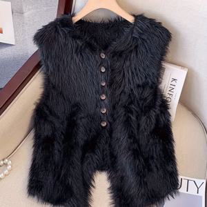 TEMU [에디션] 두꺼운 프렌치 스타일 모조 밍크 벨벳 민소매 가디건 조트 코트 (가을/겨울용), 패셔너블하고 다재다능한 출퇴근용 탑으로 젊고 활동적인 스타일을 연출, 중국산