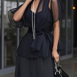 TEMU 슬릿과 타이가 있는 오간자 소재의 우아하고 캐주얼한 파티 가디건, 기모노 스타일.