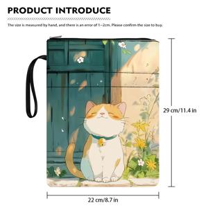 TEMU 1개 귀여운 애니메이션 태비캣 책가방 - 지퍼포켓, 파스텔그린 & 오렌지 플로럴 디자인, 하드커버형 표지와 앞주머니가 있는 긁힘 방지 보호케이스 (학교/여행용) - 이북리더기&태블릿 호환 - 학생·선생님·애니매니아를 위한 일본식 만화풍 도서백