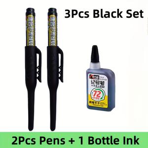 TEMU 롱 45mm 팁 블랙 블루 레드 롱 헤드 마킹 펜 세트 (리필 포함), 깊은 구멍 목공 타일 마커 펜, 건축 공학용 빠른 건조 - 정밀 도면 도구, 오일 기반 잉크, 내구성 리필