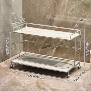 TEMU 1개 이중층 욕실 선반, 철제 프레임 + UV 베이스보드 - 화장대 & 정리에 이상적; 립스틱 수납으로 화장품과 향수를 완벽하게 정리. 실용적이면서도 세련된 디자인으로 깔끔한 공간 연출|립스틱|화장실선반|변기부속품