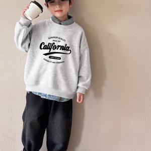 TEMU 2025년 신상 남아 스웨트셔츠 - 캘리포니아 그래픽 티셔츠 (캘리포니아 레터링), 루즈핏 긴소매 라운드넥 탑 (일상복 & 포멀룩) - 봄/가을, 봄 가을 의류, 기하학적 패턴 디자인, 튼튼한 아동복, 캐주얼 웨어|셔츠