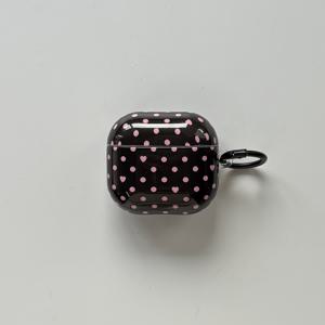 TEMU MIAODI 폴카 도트 하트 패턴 에어팟 케이스 - 가벼운, 디자인 블랙 링 포함, 에어팟 1, 2, 3, 4 프로 & 프로 2와 호환, 내구성 있는 플라스틱, 스타일리시한 블랙 & 핑크 악센트, 에어팟 보관용|스타일리시한 에어팟 케이스|내구성 있는 플라스틱 케이스, 에어팟 액세서리용