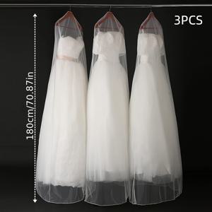 TEMU 여행 및 보관용 우아한 웨딩 드레스 가먼트 백 3팩 - 긴 신부 가운 커버와 액세서리 파우치, 신부 드레스용 화이트 옷 보호대 (신부 액세서리), 웨딩 드레스 메쉬 보호 커버
