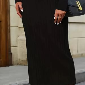 TEMU 슬림핏 X-라인 머메이드 드레스 - 솔리드 블랙 - 롱 겨울 스커트, 핸드워시 가능한 텀미 컨트롤 파티 웨딩 게스트 드레스, 우아한 가을 겨울 정장 (벨트/허리밴드 없음)
